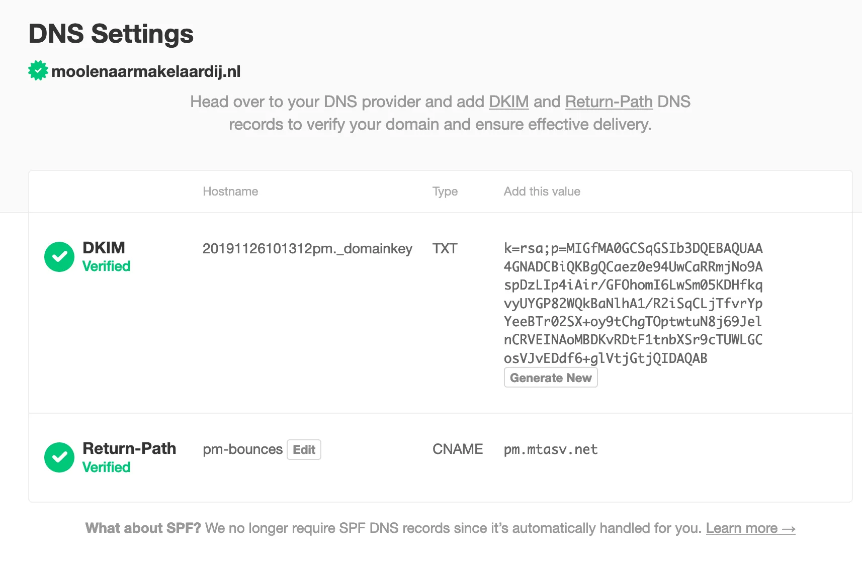 Postmark DNS Setup 1